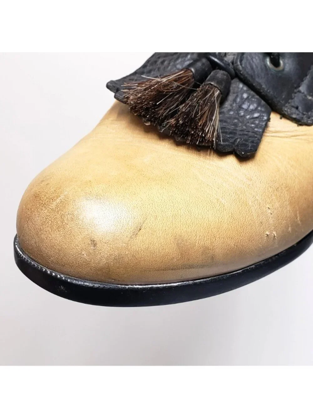Ariat Two-Tone Leather Lace-Up Riding Boots Horse Hair Tassels Black Tan Size 7. - Picture 10 of 14